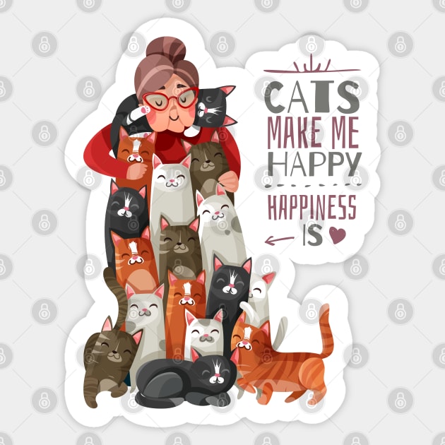 Cat Makes Me Happy Sticker by Mako Design 